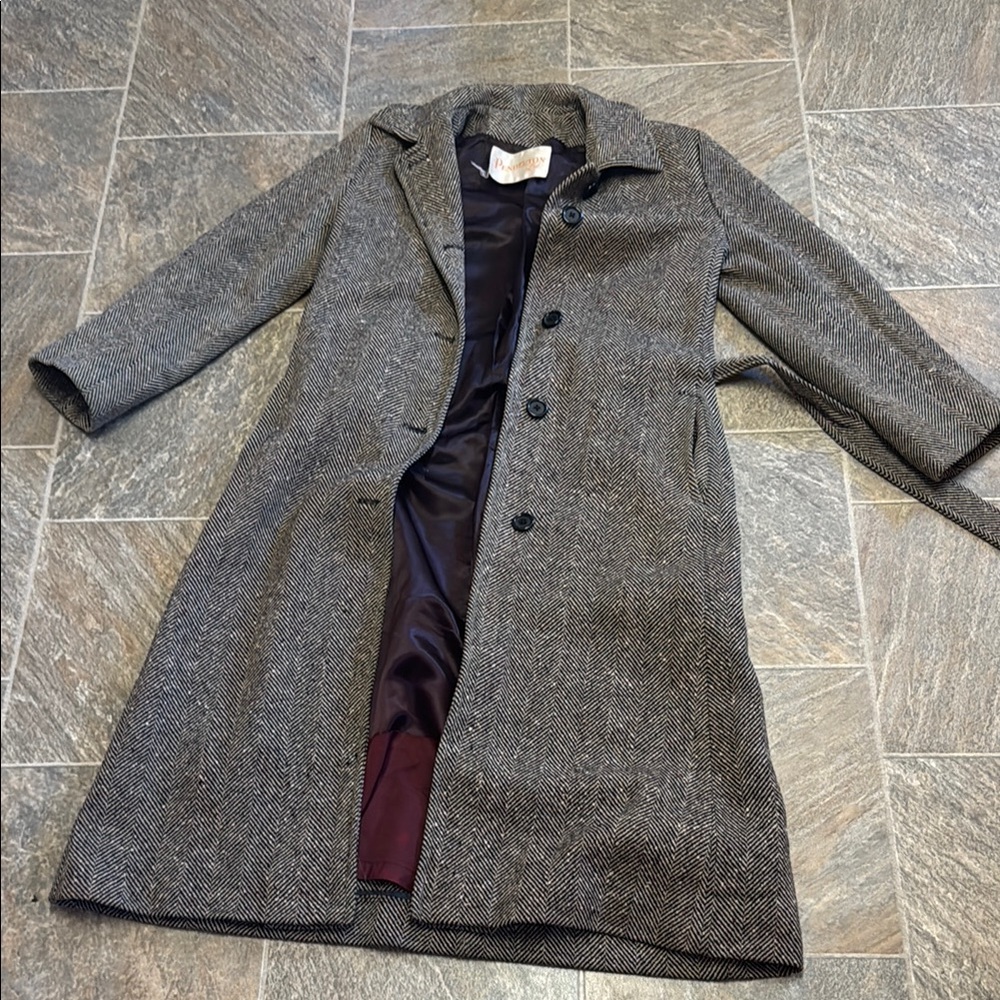 Gray Herringbone Wool Coat